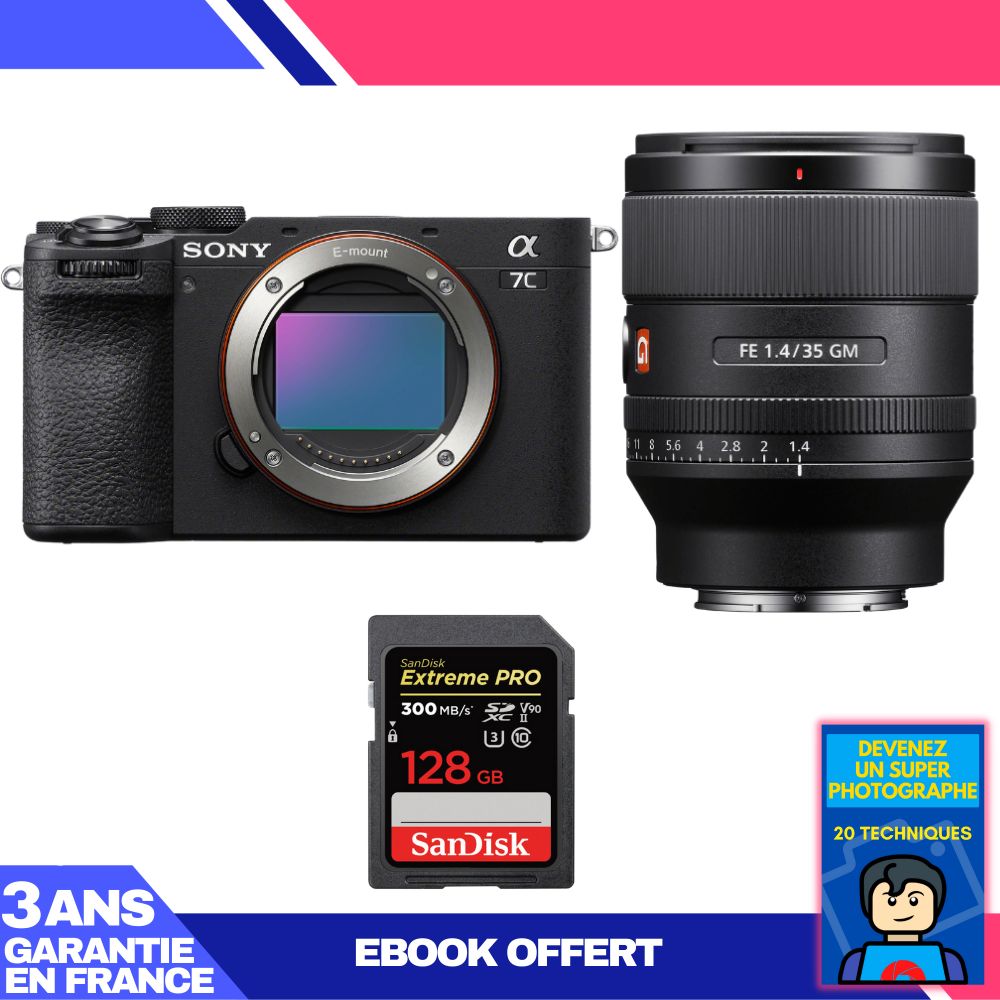 Sony A7C II Black Kit with FE 35mm f/1.4 GM Lens + SanDisk 128GB Extreme PRO UHS-II SDXC Card + 'Become a Super Photographer' Ebook