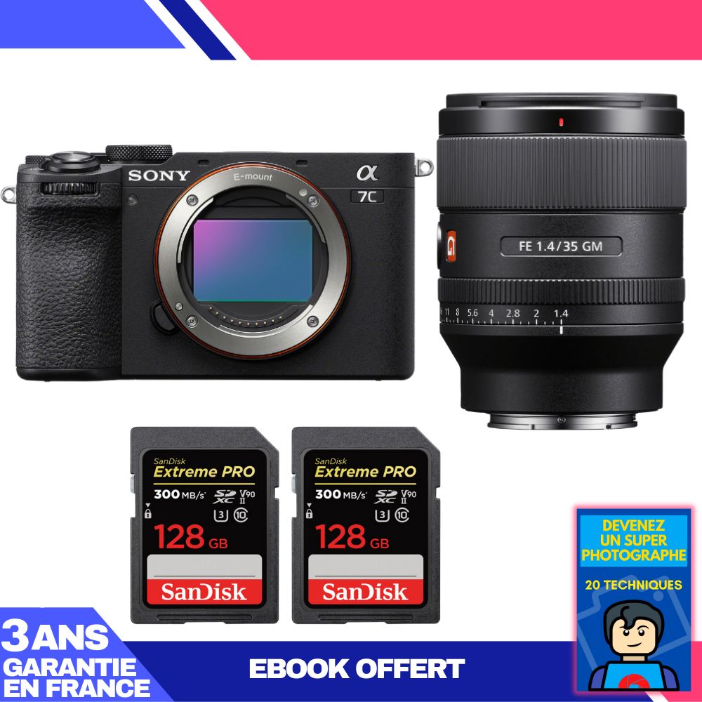 Sony A7C II Black Camera Kit + FE 35mm f/1.4 GM Lens + 2x SanDisk 128GB Extreme PRO UHS-II SDXC Cards