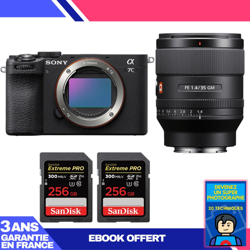Sony A7C II Black Body + FE 35mm f/1.4 GM Lens + 2 SanDisk 256GB Extreme PRO UHS-II SDXC Cards + 'Become a Super Photographer' Ebook