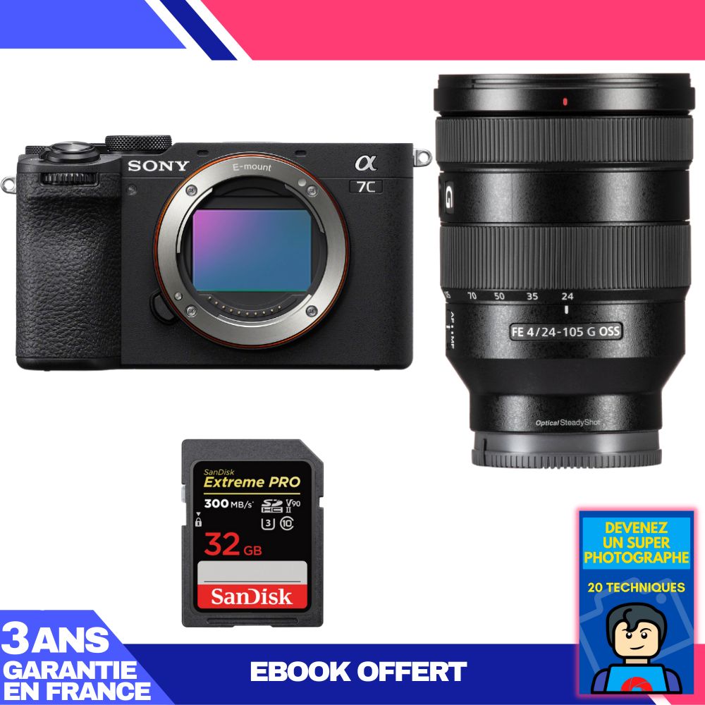 Sony A7C II Black Kit with FE 24-105mm f/4 G OSS and 32GB SanDisk Extreme PRO SDXC Card