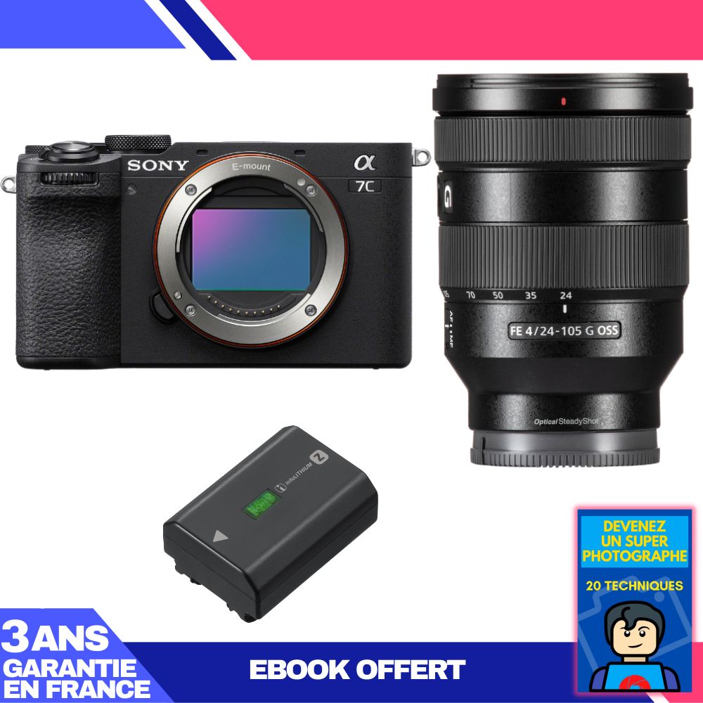 Sony A7C II Black Kit + FE 24-105mm f/4 G OSS + NP-FZ100 Battery + 'Become a Super Photographer' Ebook