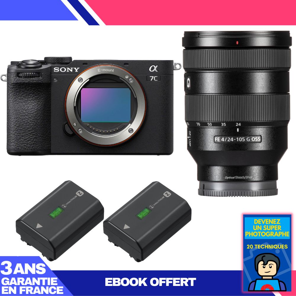 Sony A7C II Black Body + FE 24-105mm f/4 G OSS Lens + 2 Sony NP-FZ100 Batteries + 'Become a Super Photographer' Ebook
