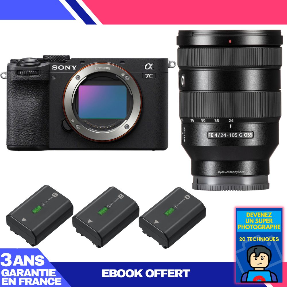 Sony A7C II Black Kit with FE 24-105mm f/4 G OSS + 3 Sony NP-FZ100 + Ebook 'Become a Super Photographer'