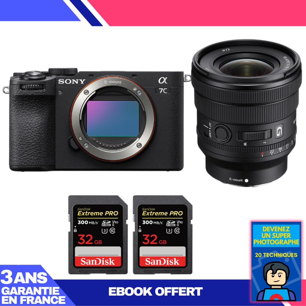 Sony A7C II Black Kit with FE PZ 16-35mm f/4 G Lens + 2x 32GB SanDisk Extreme PRO UHS-II SDXC Cards