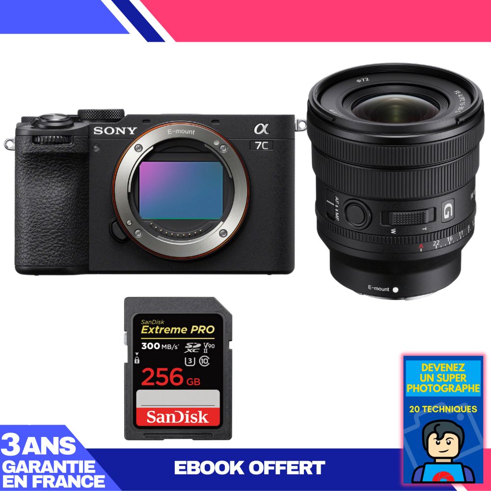 Sony A7C II Black Kit with FE PZ 16-35mm f/4 G Lens + SanDisk 256GB Extreme PRO UHS-II SDXC Card