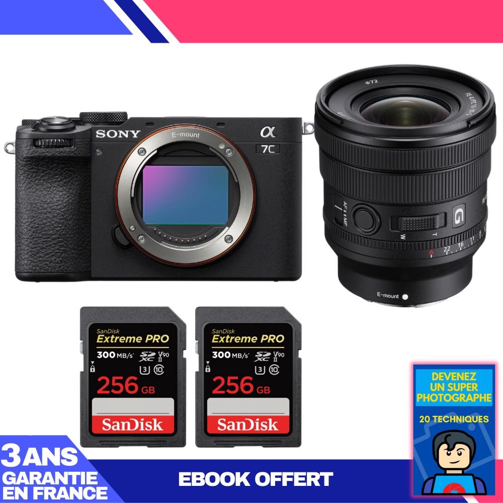 Sony A7C II Black Kit with FE PZ 16-35mm f/4 G Lens + 2x 256GB SanDisk Extreme PRO UHS-II SDXC Cards