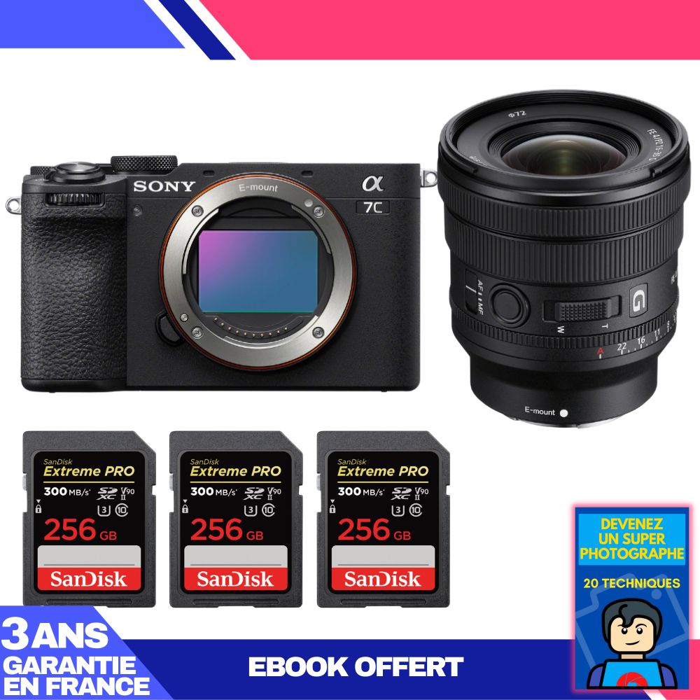 Sony A7C II Black Kit + FE PZ 16-35mm f/4 G Lens + 3x SanDisk 256GB Extreme PRO UHS-II SDXC Cards