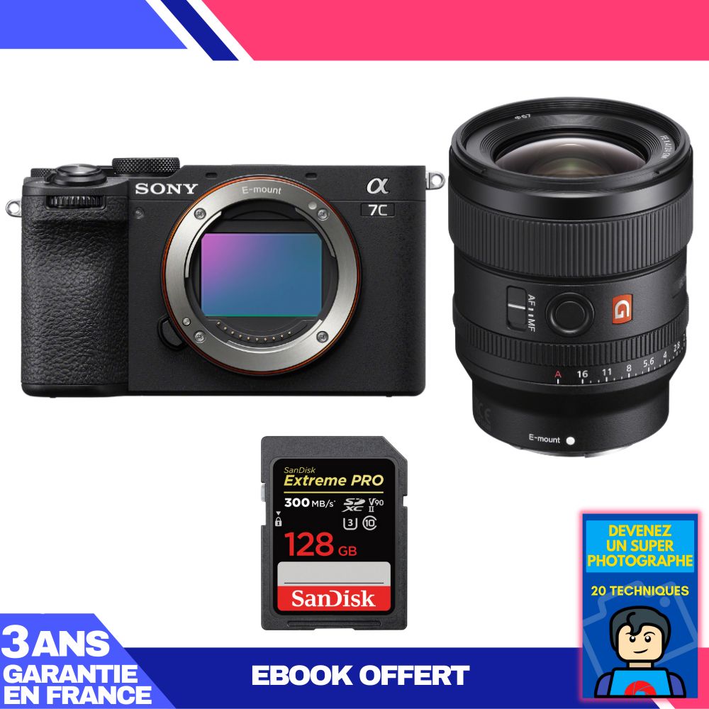 Sony A7C II Black Kit with FE 24mm f/1.4 GM and 1x SanDisk 128GB Extreme PRO UHS-II SDXC Card