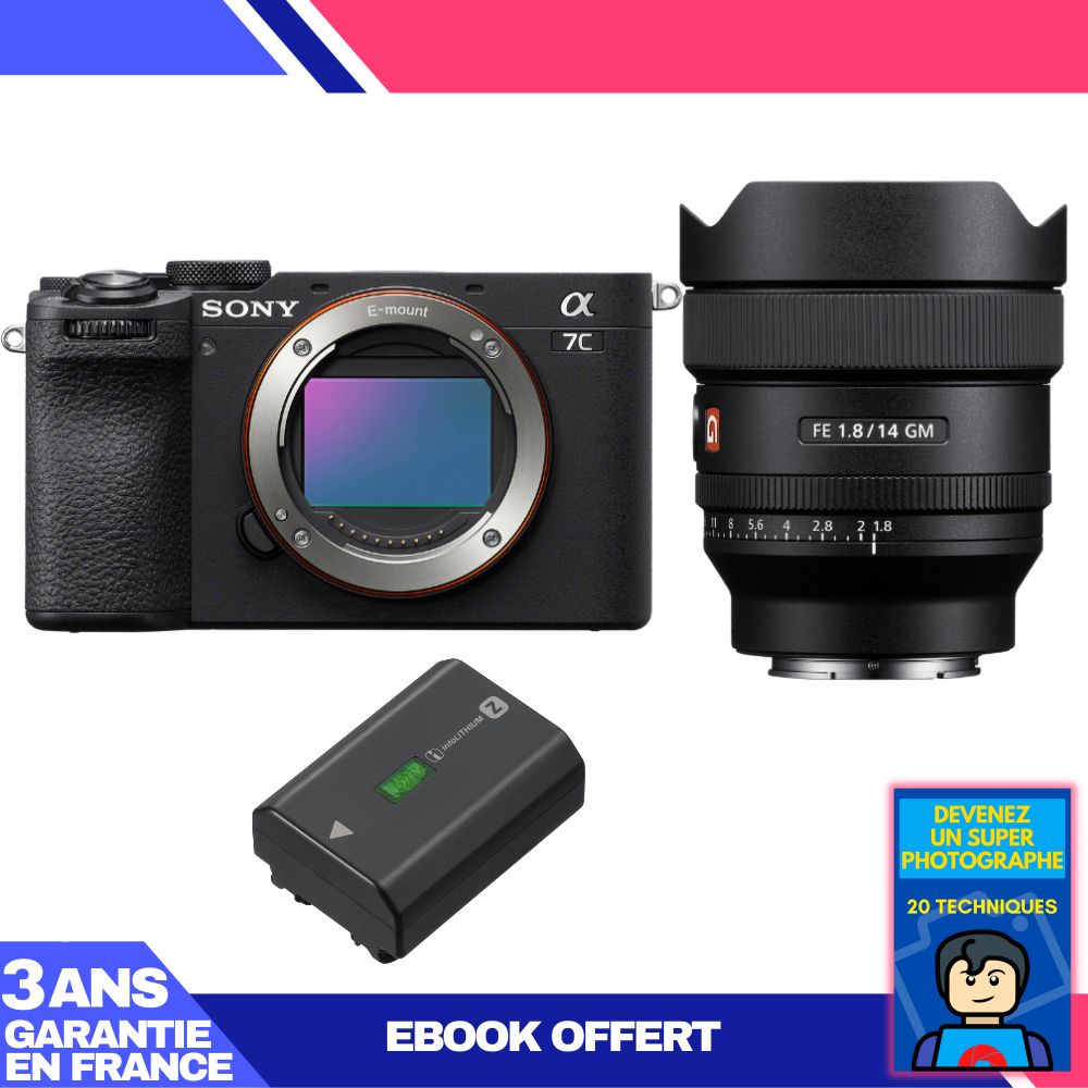 Sony A7C II Black Kit with FE 14mm f/1.8 GM + 1 Sony NP-FZ100 + Ebook 'Become a Super Photographer'