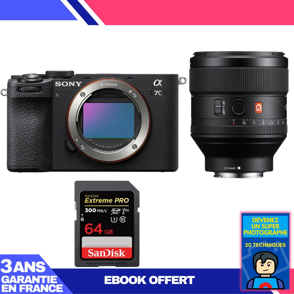 Sony A7C II Black Kit with FE 85mm f/1.4 GM and SanDisk 64GB Extreme PRO UHS-II SDXC Card + Ebook
