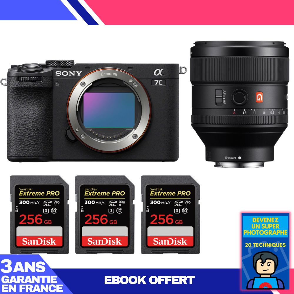 Sony A7C II Black Camera + FE 85mm f/1.4 GM Lens + 3 SanDisk 256GB Extreme PRO UHS-II SDXC Cards