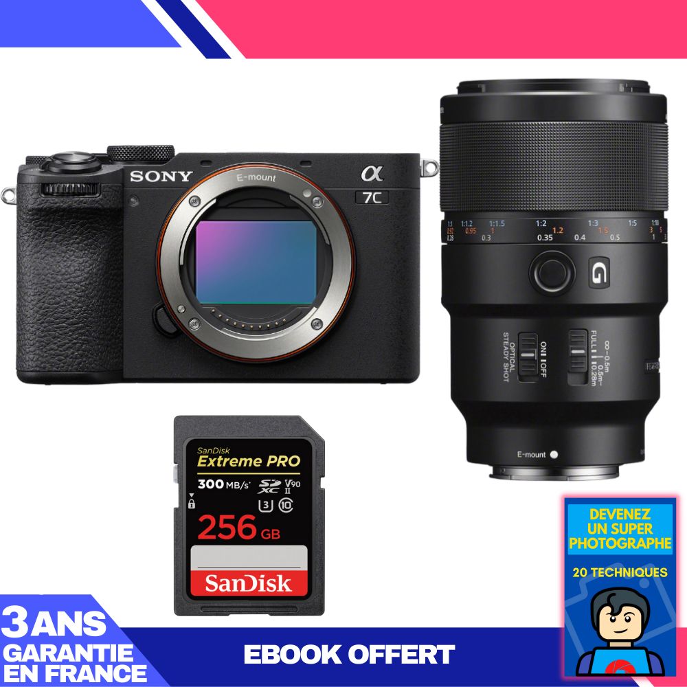 Sony A7C II Black Body + FE 90mm f/2.8 Macro G OSS Lens + 1x SanDisk 256GB Extreme PRO UHS-II SDXC Card + 'Become a Super Photographer' Ebook