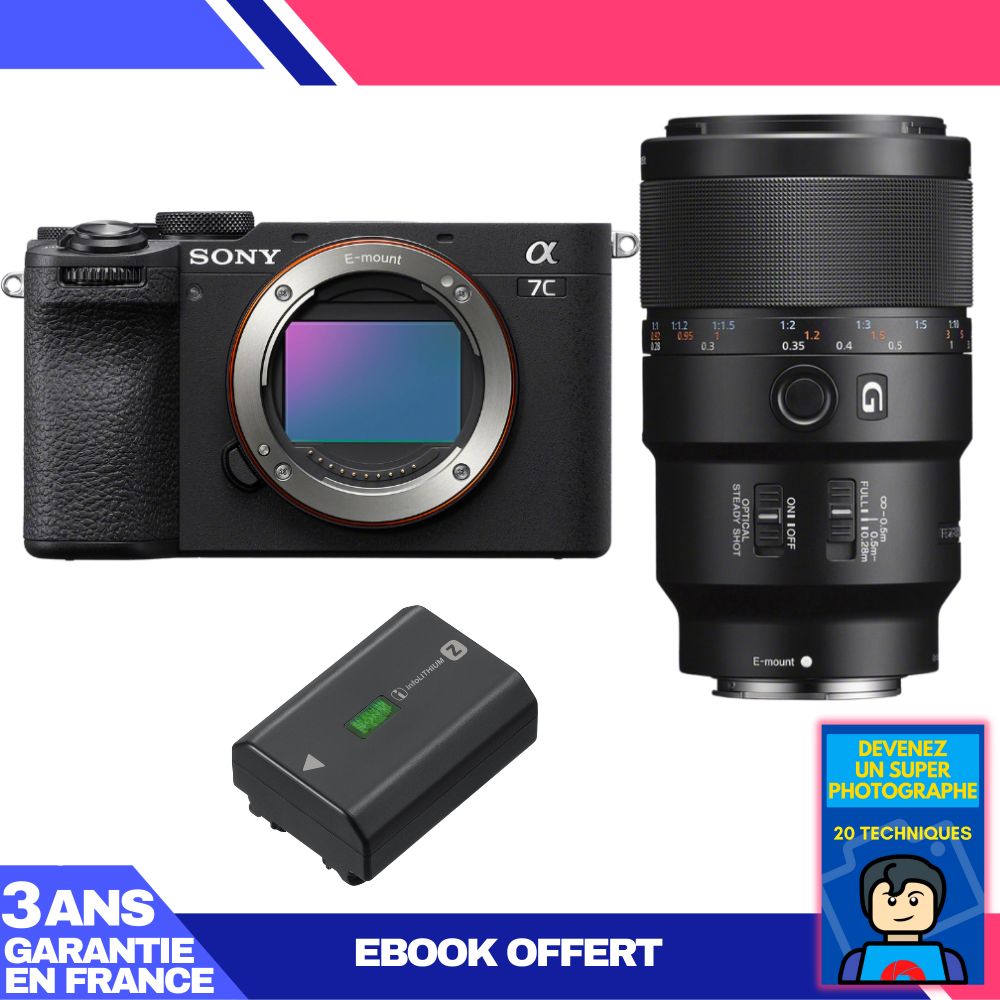 Sony A7C II Black Body + FE 90mm f/2.8 Macro G OSS Lens + 1 Sony NP-FZ100 Battery + 'Become a Super Photographer' Ebook