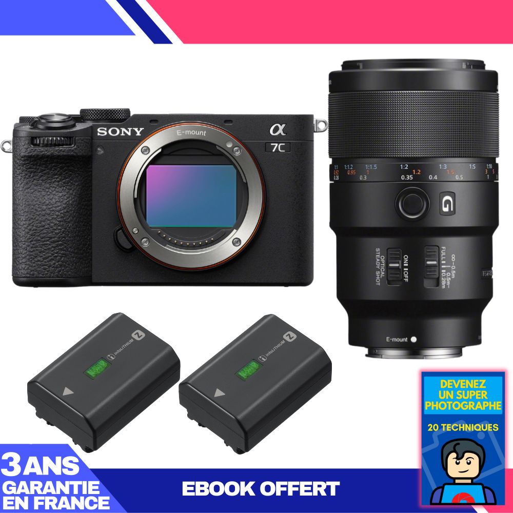 Sony A7C II Black Body + FE 90mm f/2.8 Macro G OSS Lens + 2 Sony NP-FZ100 Batteries + 'Become a Super Photographer' Ebook