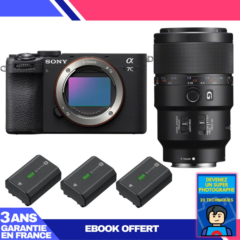Sony A7C II Black Kit + FE 90mm f/2.8 Macro G OSS + 3x NP-FZ100 + Ebook 'Become a Super Photographer'