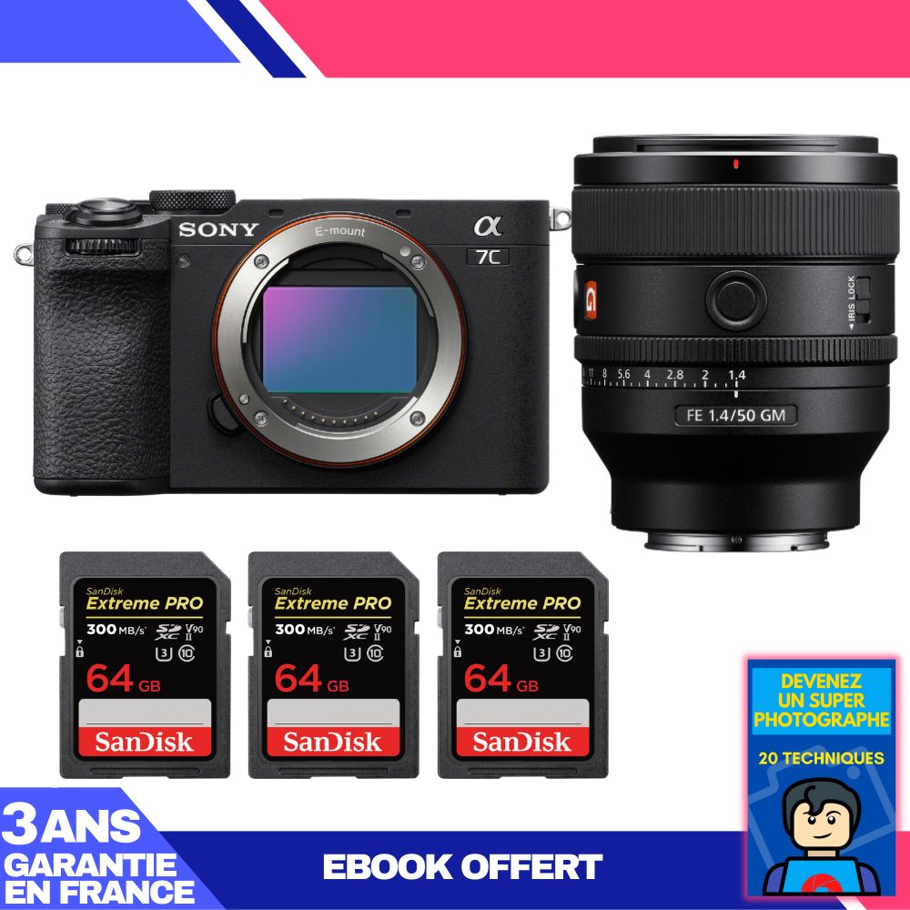 Sony A7C II Black Body + FE 50mm f/1.4 GM Lens + 3 SanDisk 64GB Extreme PRO UHS-II SDXC Cards + 'Become a Master Photographer' Ebook