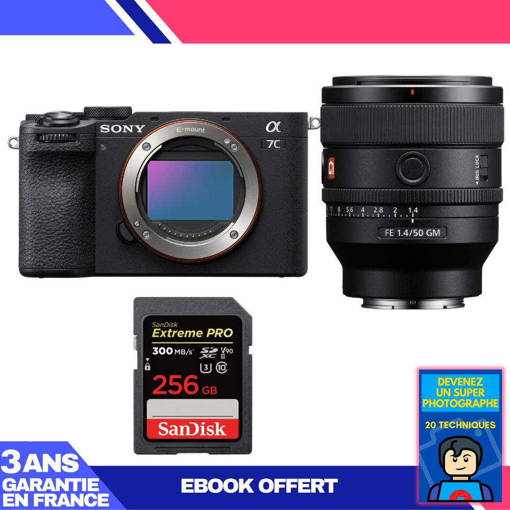 Sony A7C II Black Kit with FE 50mm f/1.4 GM and SanDisk 256GB Extreme PRO UHS-II SDXC Card