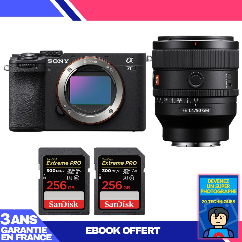 Sony A7C II Black Body + FE 50mm f/1.4 GM Lens + 2x SanDisk 256GB Extreme PRO UHS-II SDXC Memory Cards