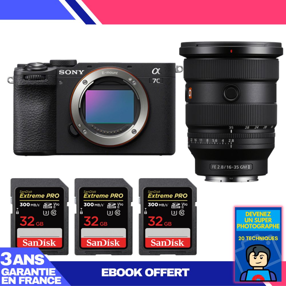 Sony A7C II Black Kit with FE 16-35mm f/2.8 GM II Lens + 3x SanDisk 32GB Extreme PRO UHS-II SDXC Cards