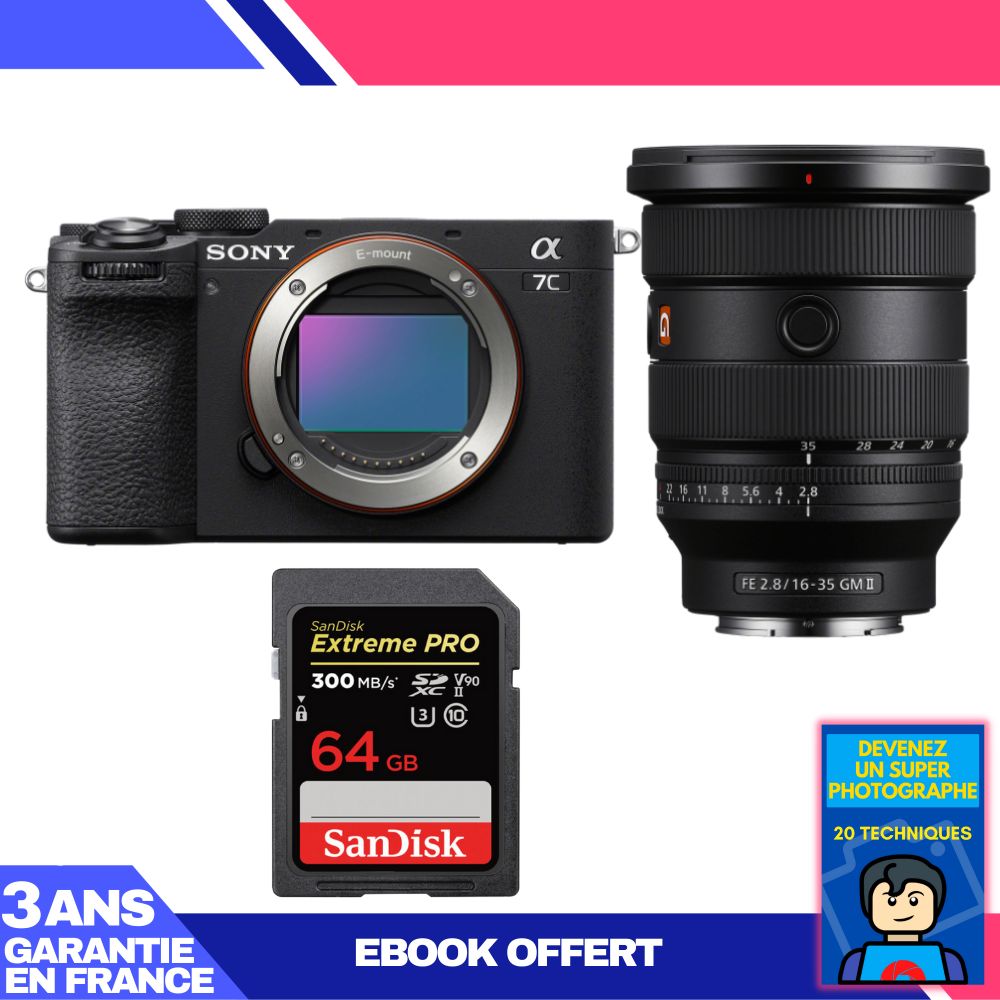 Sony A7C II Black Camera Kit with FE 16-35mm f/2.8 GM II Lens + 1 SanDisk 64GB Extreme PRO UHS-II SDXC Card