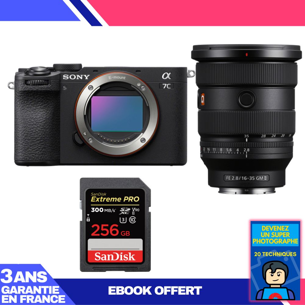 Sony A7C II Black Camera Kit with FE 16-35mm f/2.8 GM II and SanDisk 256GB Card + Ebook