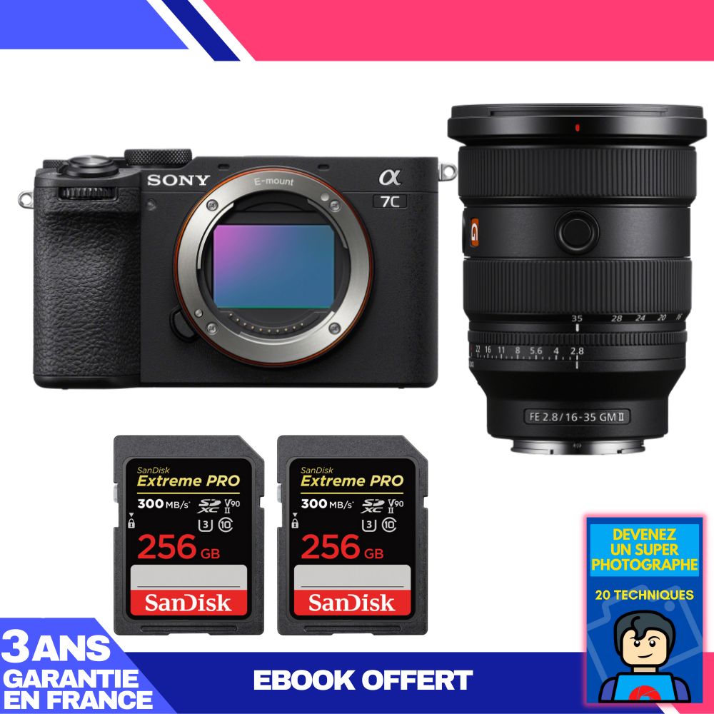 Sony A7C II Black Kit with FE 16-35mm f/2.8 GM II and 2x SanDisk 256GB Extreme PRO UHS-II SDXC Cards