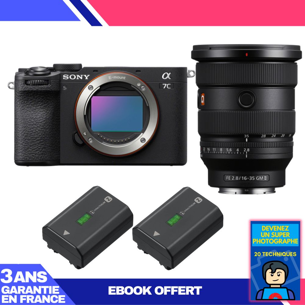 Sony A7C II Black Kit with FE 16-35mm f/2.8 GM II Lens + 2x NP-FZ100 Batteries + 'Become a Super Photographer' Ebook