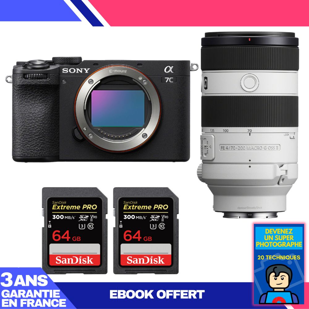 Sony A7C II Black + FE 70-200mm f/4 Macro G OSS II + 2x SanDisk 64GB Extreme PRO UHS-II SDXC 300MB/s