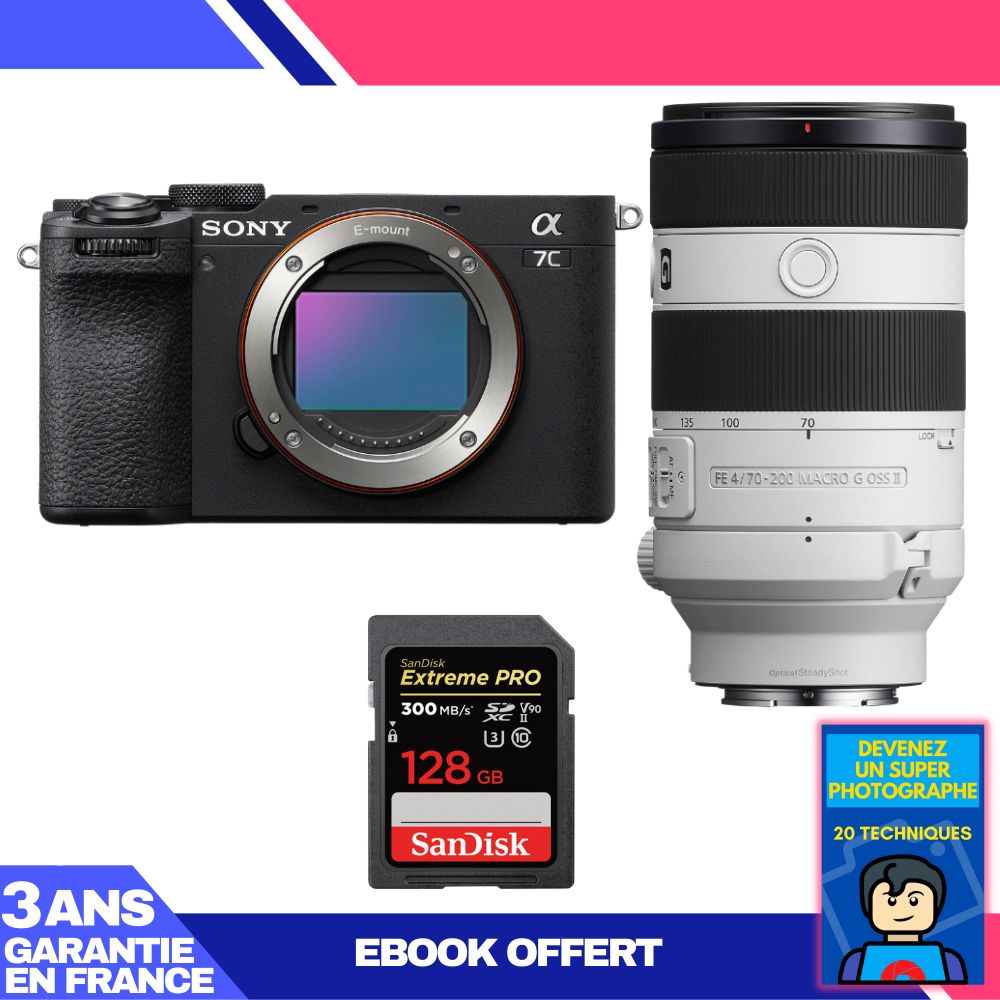Sony A7C II Black Kit with FE 70-200mm f/4 Macro G OSS II and 1x 128GB SanDisk Extreme PRO UHS-II SDXC Card