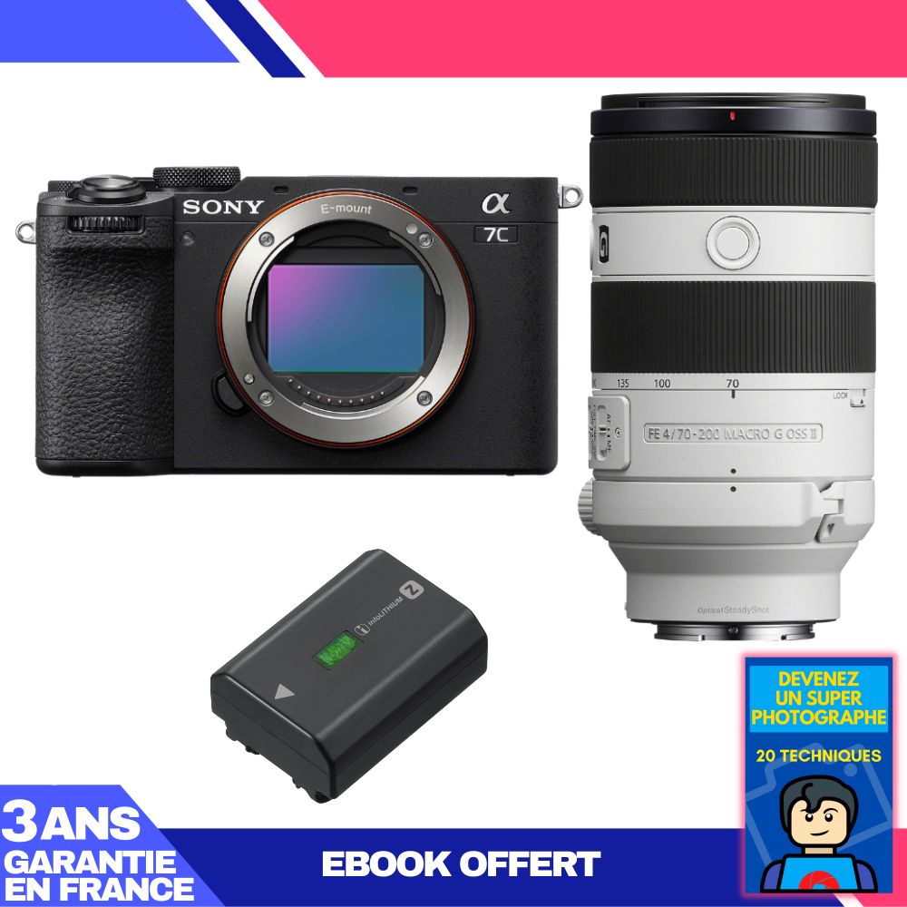 Sony A7C II Black Camera Kit with FE 70-200mm f/4 Macro G OSS II Lens + 1 Sony NP-FZ100 Battery + 'Become a Super Photographer' Ebook
