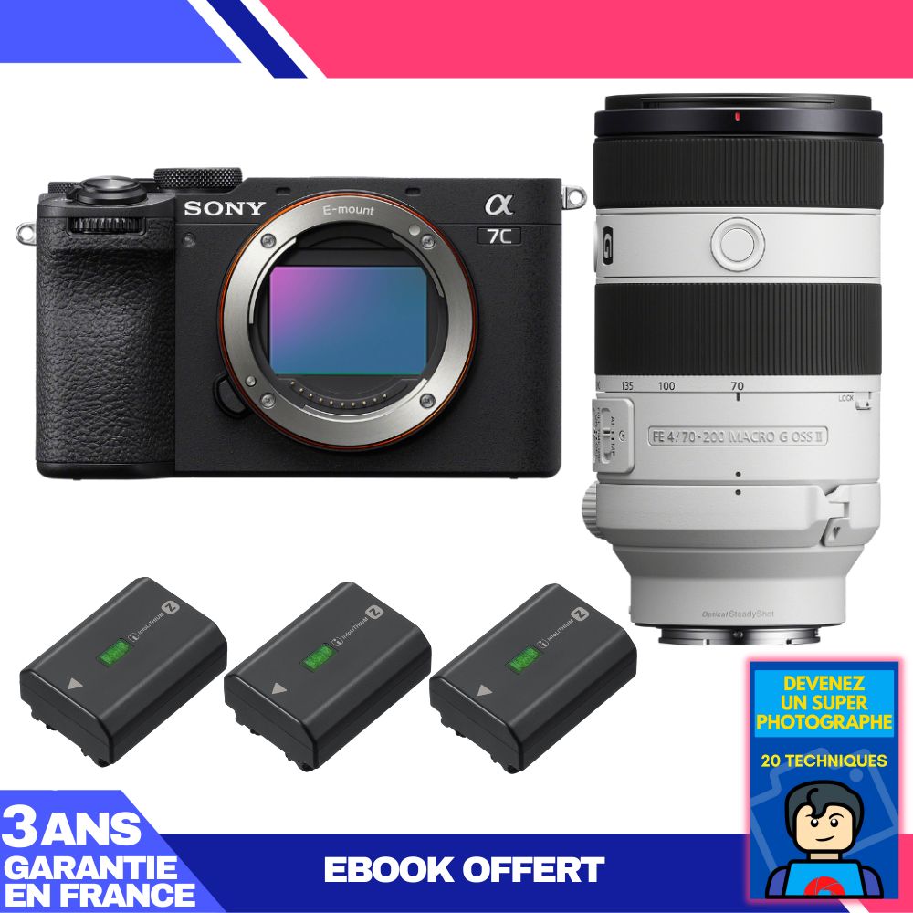Sony A7C II Black Body + FE 70-200mm f/4 Macro G OSS II Lens + 3 Sony NP-FZ100 Batteries + 'Become a Super Photographer' Ebook