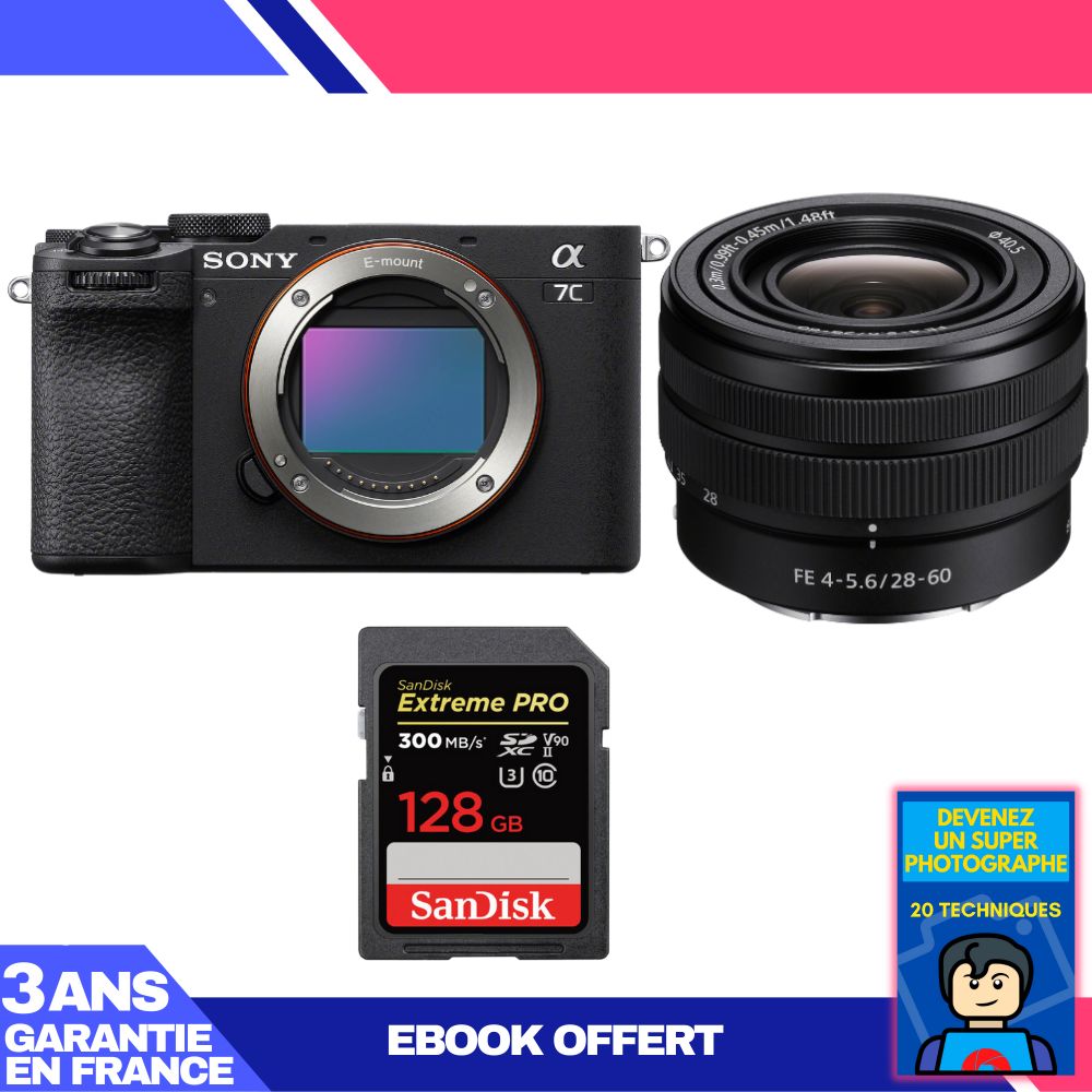 Sony A7C II Black Camera Kit with FE 28-60mm f/4-5.6 Lens + SanDisk 128GB Extreme PRO UHS-II SDXC Card + 'Become a Master Photographer' Ebook