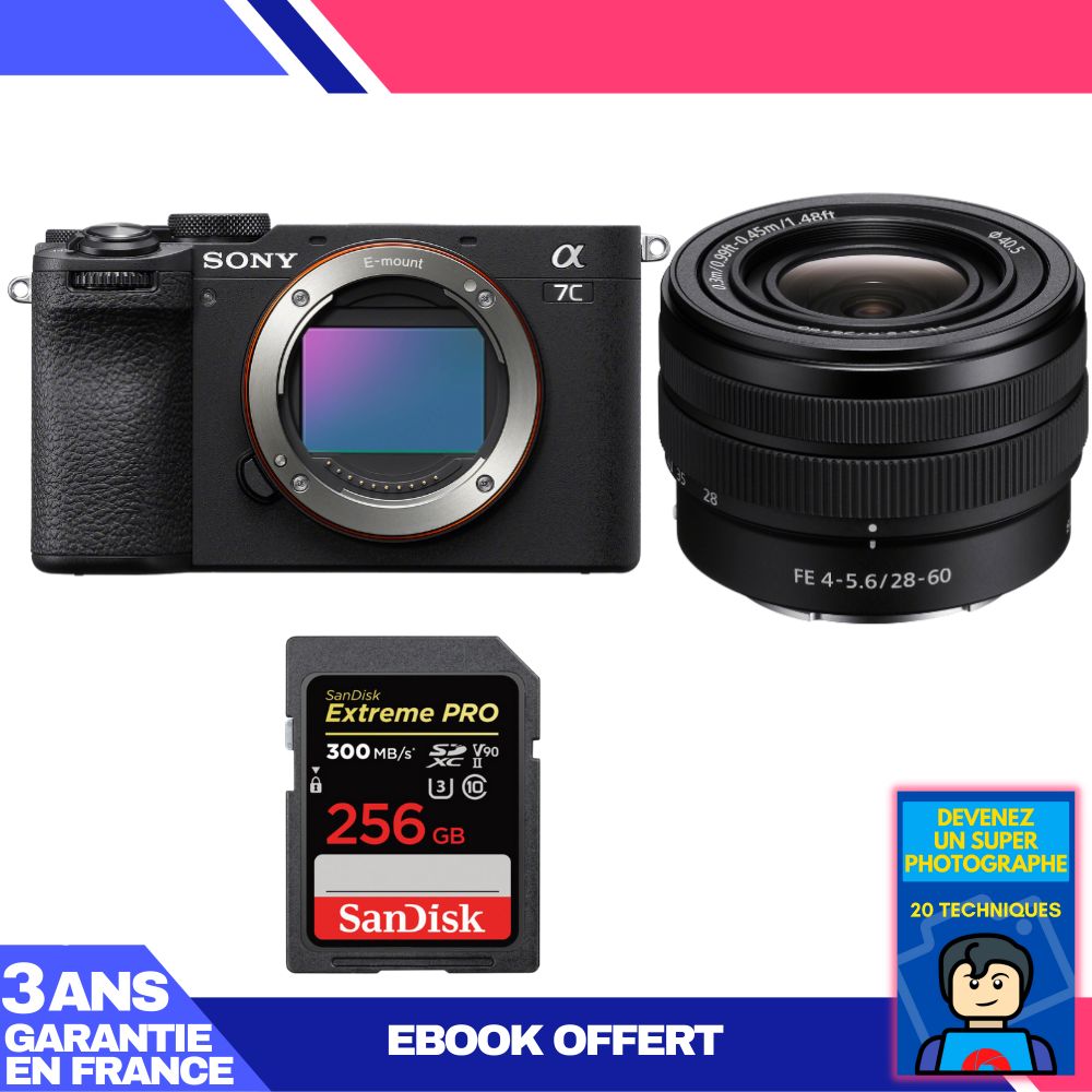 Sony A7C II Black Kit with FE 28-60mm f/4-5.6 Lens + 1x 256GB SanDisk Extreme PRO UHS-II SDXC Card + Ebook 'Become a Super Photographer'