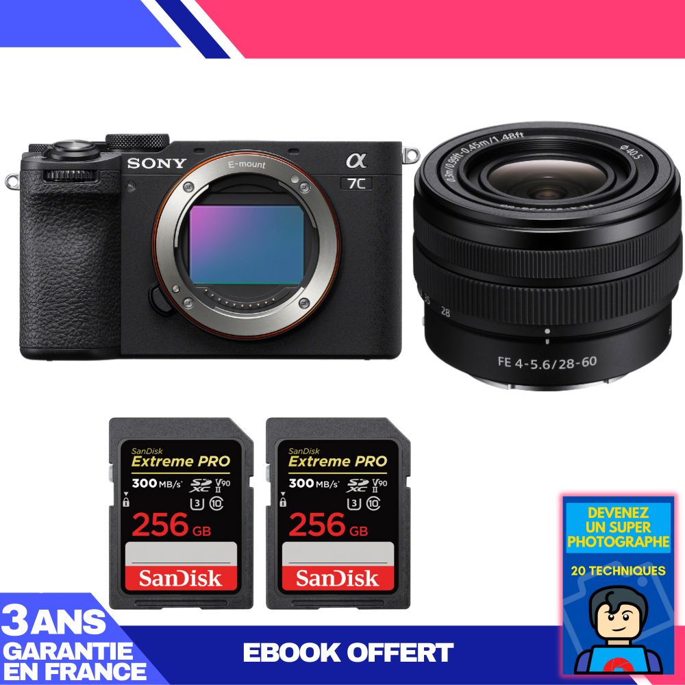 Sony A7C II Black Kit with FE 28-60mm f/4-5.6 Lens + 2x 256GB SanDisk Extreme PRO UHS-II SDXC Cards