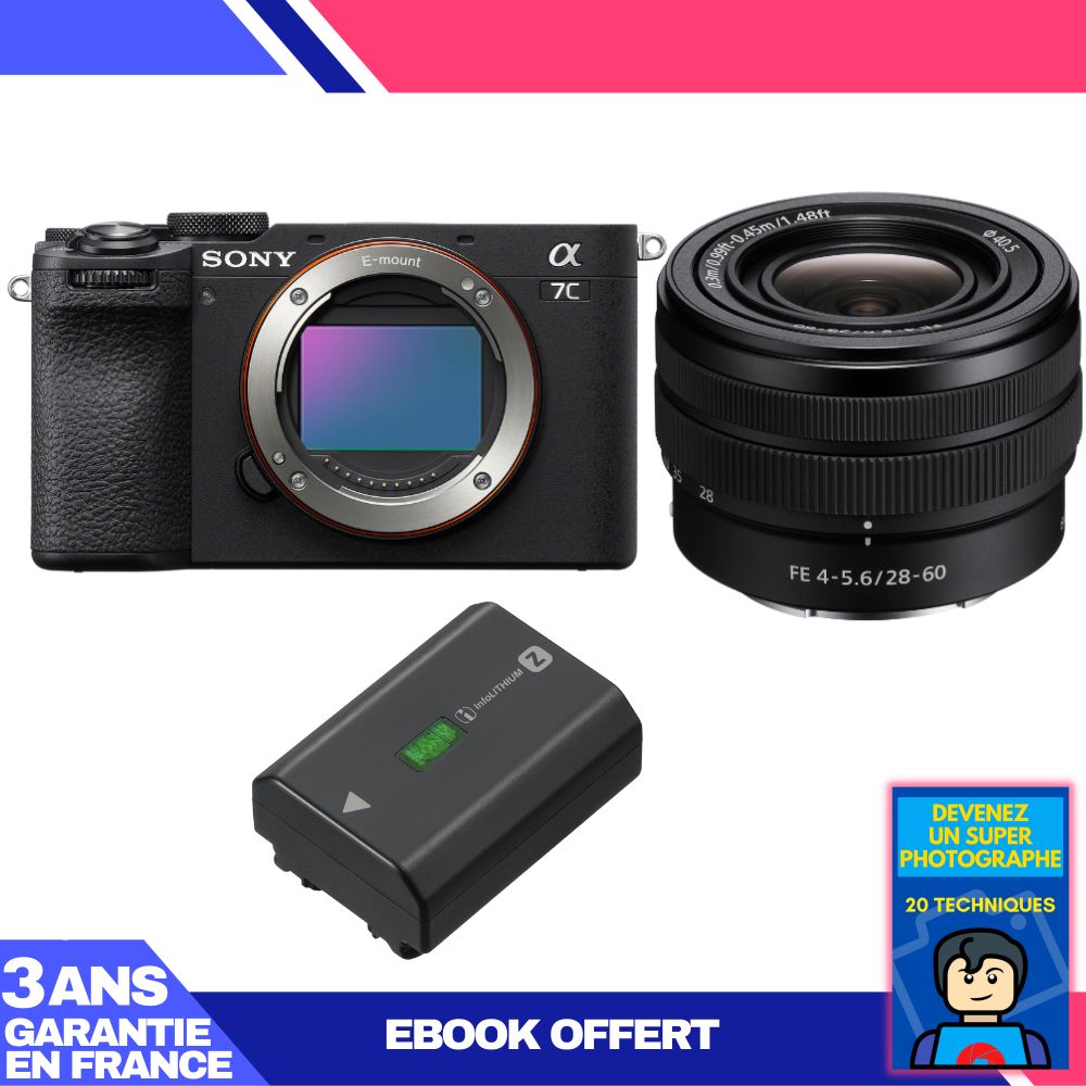 Sony A7C II Black Kit + FE 28-60mm f/4-5.6 Lens + 1 Sony NP-FZ100 + 'Become a Super Photographer' Ebook