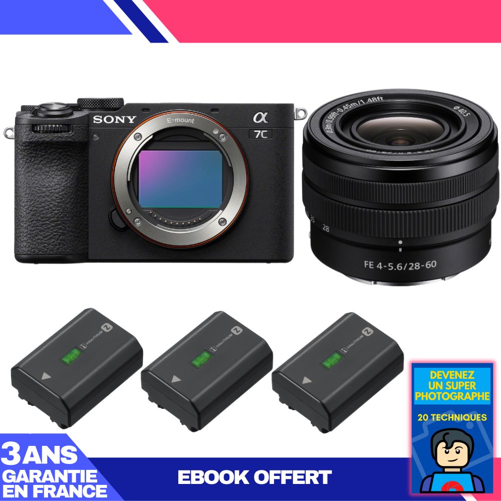 Sony A7C II Black Kit with FE 28-60mm f/4-5.6 Lens + 3 Sony NP-FZ100 Batteries + 'Become a Super Photographer' Ebook