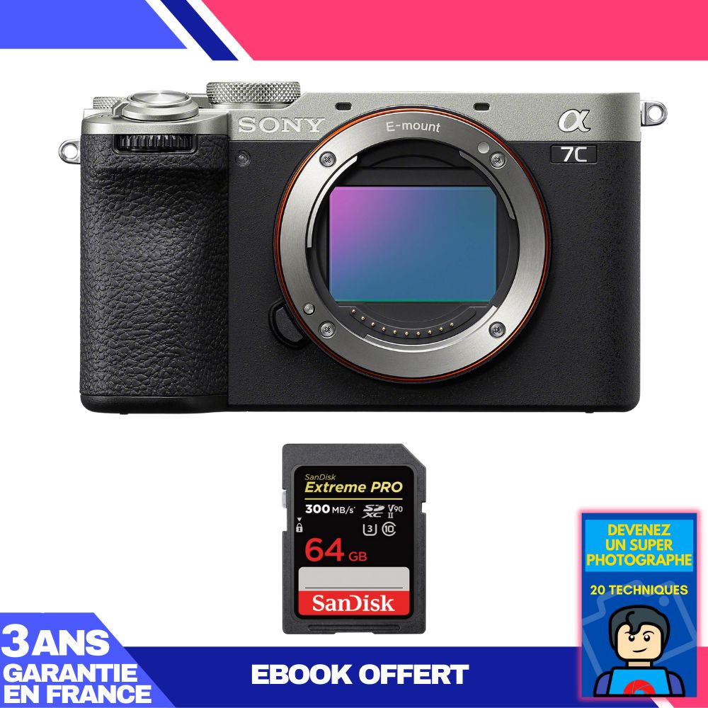 Sony A7C II Silver Camera + SanDisk 64GB Card + Ebook