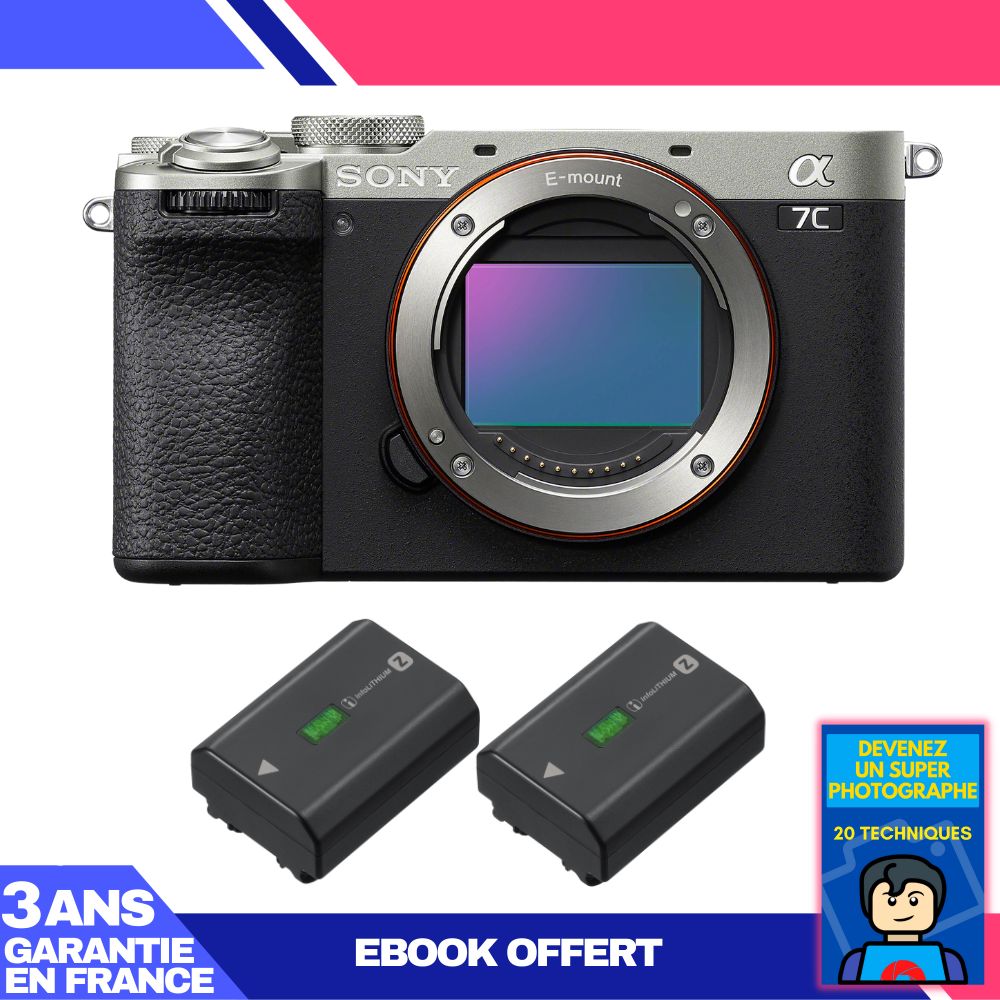 Sony A7C II Silver Camera + 2 NP-FZ100 Batteries + Ebook: Become a Super Photographer