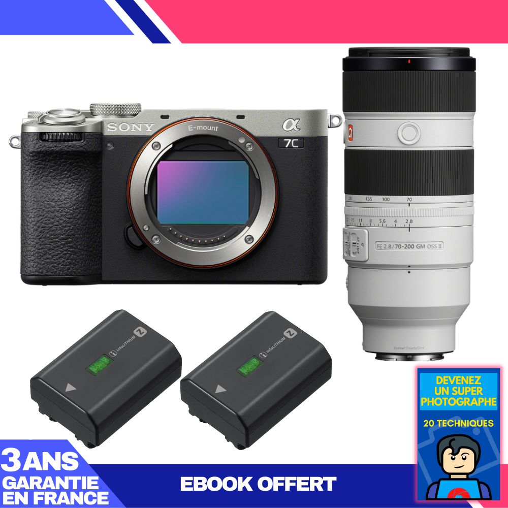 Sony A7C II Silver Camera Kit with FE 70-200mm f/2.8 GM OSS II Lens + 2x NP-FZ100 Batteries + 'Become a Master Photographer' Ebook
