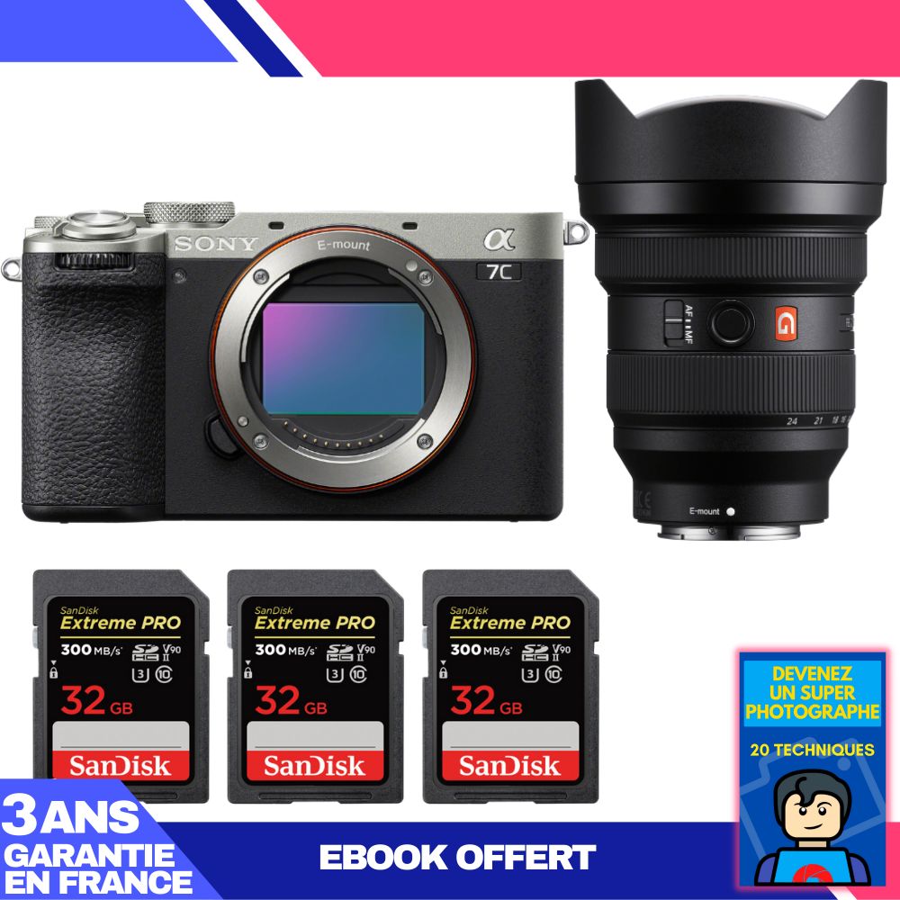 Sony A7C II Silver Camera Kit with FE 12-24mm f/2.8 GM Lens + SanDisk Memory Cards