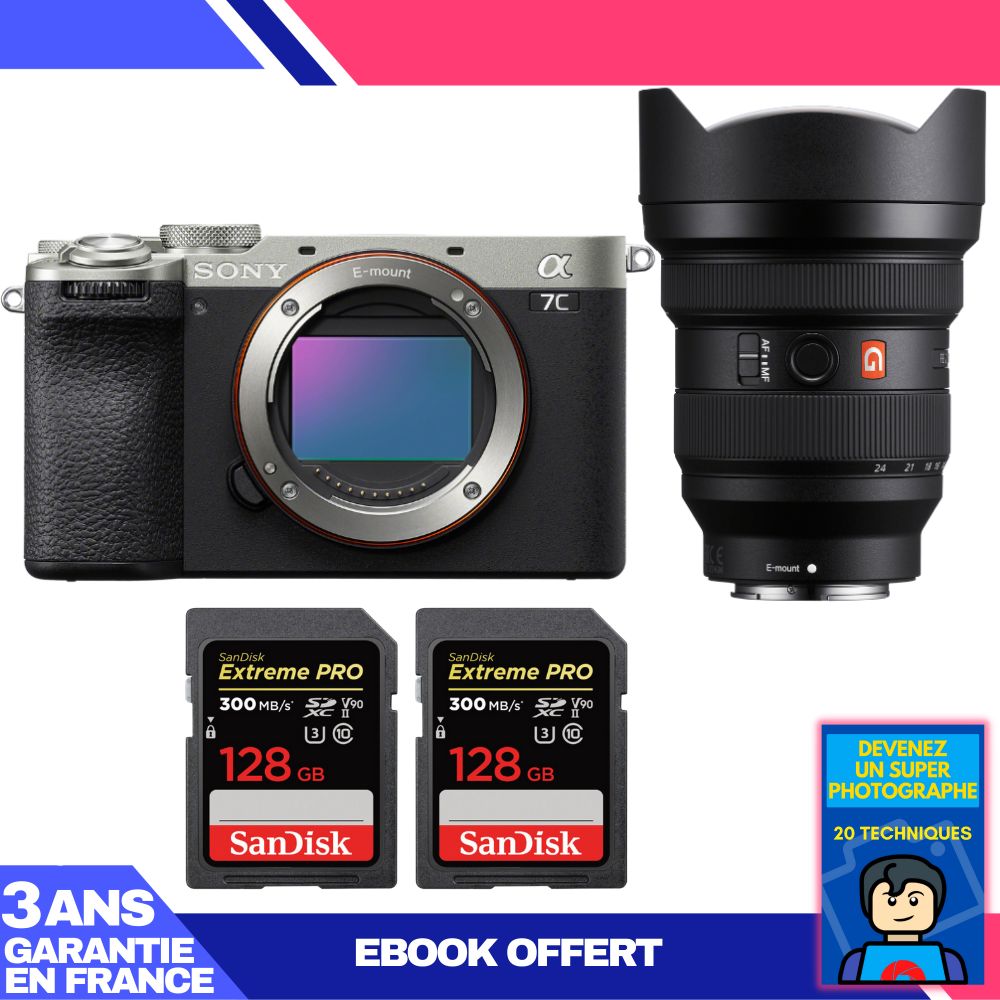 Sony A7C II Silver Kit with FE 12-24mm f/2.8 GM Lenses + 2x 128GB SanDisk Extreme PRO SDXC Cards