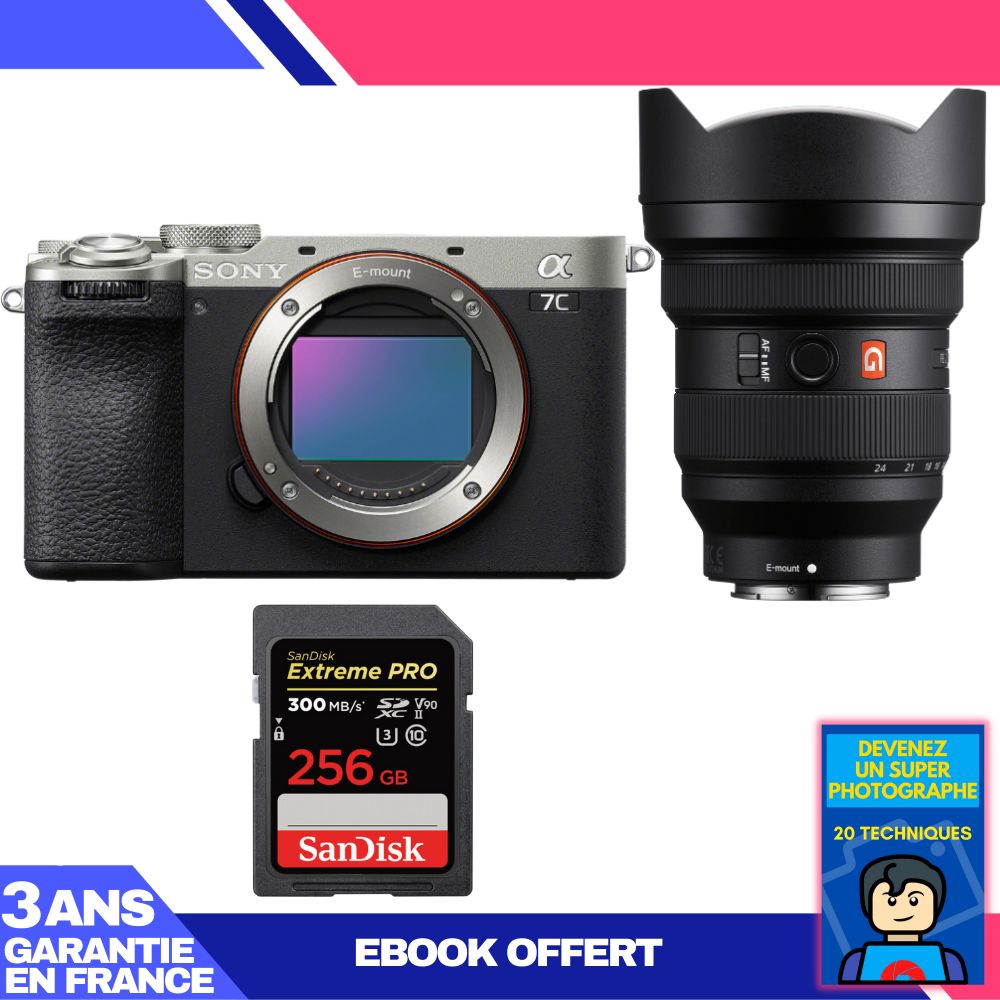 Sony A7C II Silver Camera Kit with FE 12-24mm f/2.8 GM Lens + SanDisk 256GB Extreme PRO SD Card + Ebook