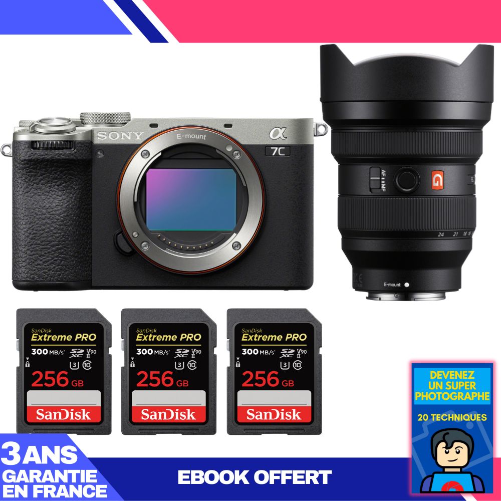 Sony A7C II Silver Kit with FE 12-24mm f/2.8 GM Lens + 3x 256GB SanDisk Extreme PRO UHS-II SDXC Cards