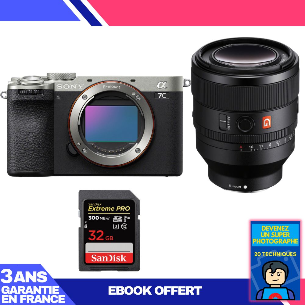 Sony A7C II Silver Camera Kit with FE 50mm f/1.2 GM Lens + SanDisk 32GB Extreme PRO SD Card
