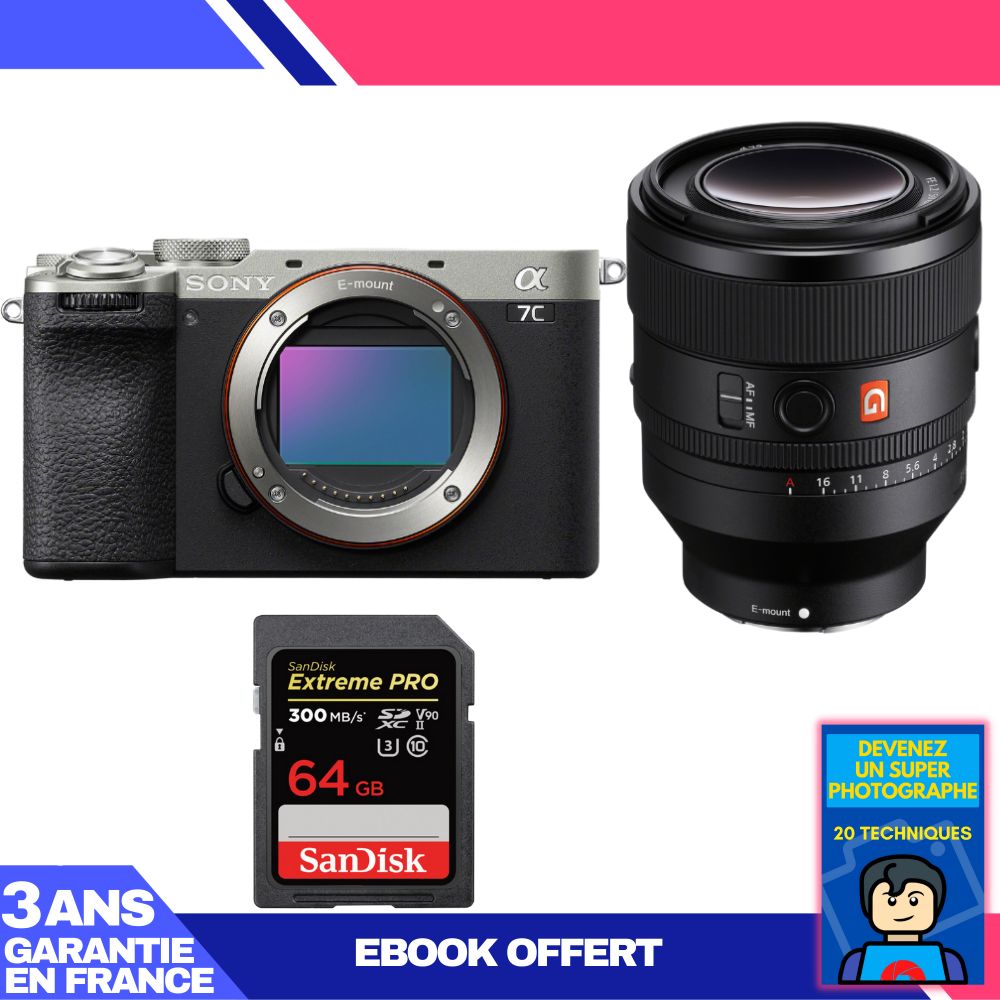 Sony A7C II Silver Kit with FE 50mm f/1.2 GM and SanDisk 64GB Extreme PRO SD Card