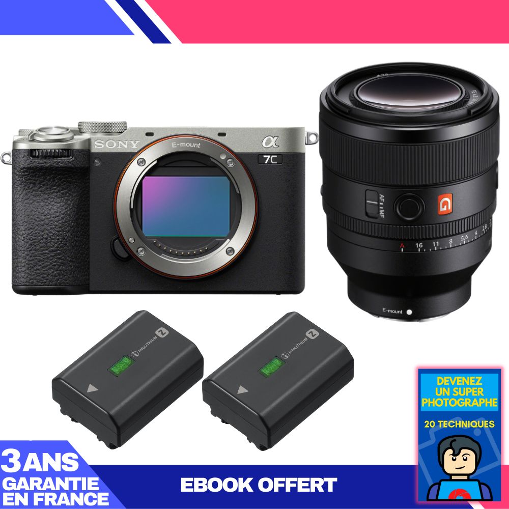 Sony A7C II Silver Camera Kit with FE 50mm f/1.2 GM Lens + 2x NP-FZ100 Batteries + Ebook