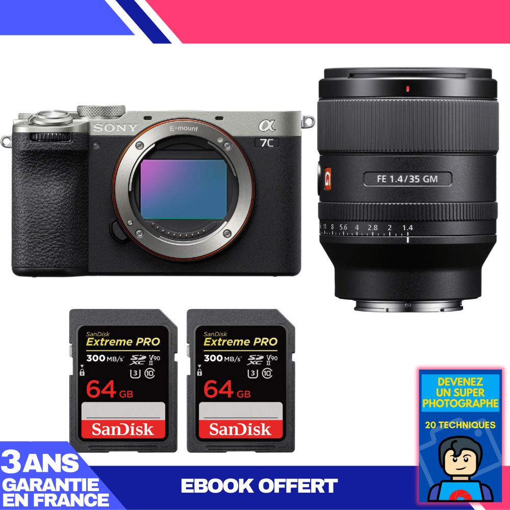 Sony A7C II Silver Camera Kit with FE 35mm f/1.4 GM Lens + SanDisk Extreme PRO SD Cards