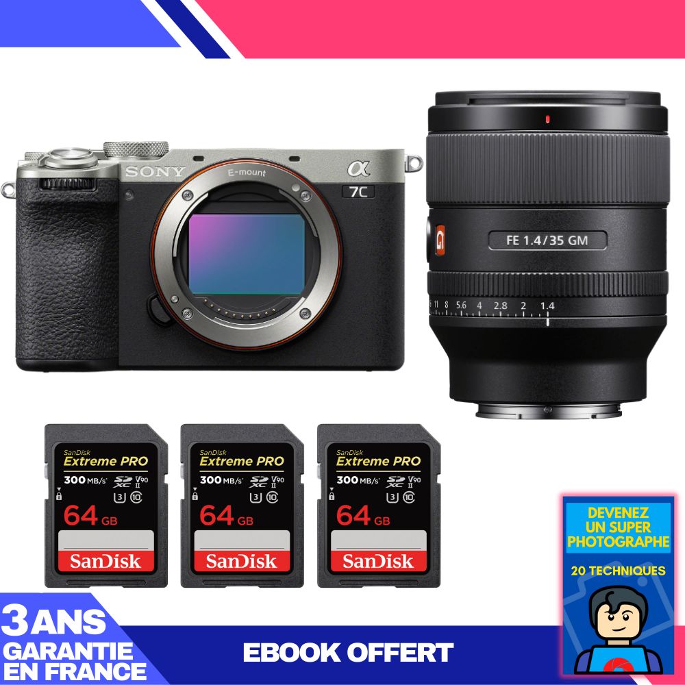 Sony A7C II Silver Camera Kit with FE 35mm f/1.4 GM Lens and SanDisk Cards