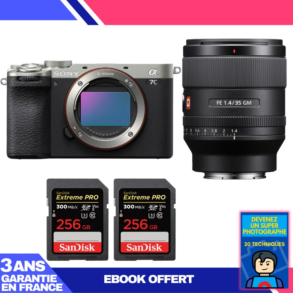 Sony A7C II Silver Kit with FE 35mm f/1.4 GM Lens + 2x 256GB SanDisk Extreme PRO UHS-II SDXC Cards