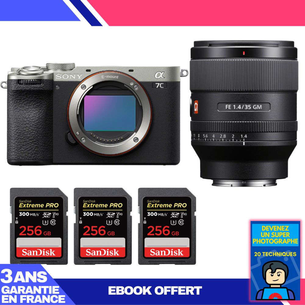 Sony A7C II Silver Kit with FE 35mm f/1.4 GM Lens and SanDisk Cards